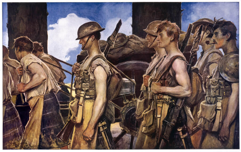Scottish soldiers return from combat in 1916